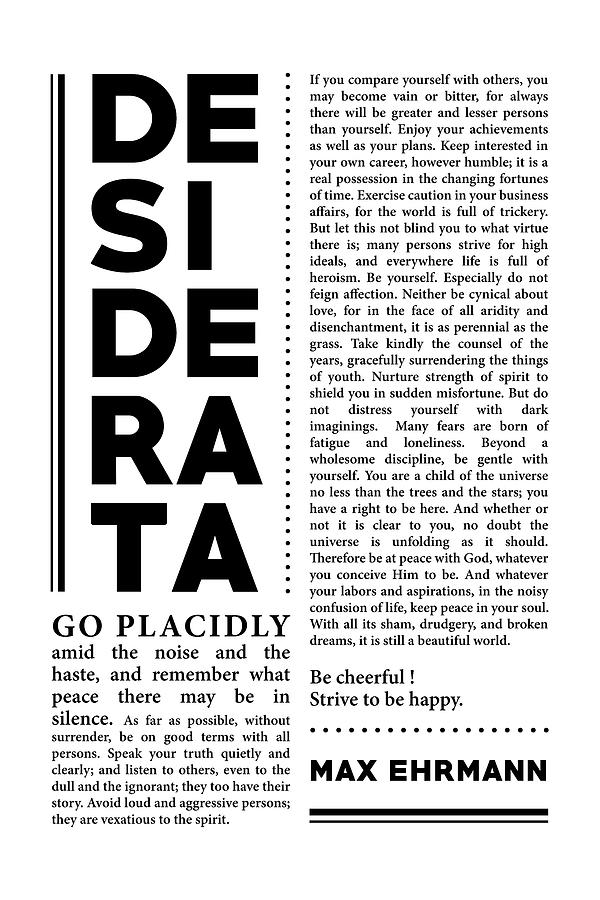 Desiderata, Max Ehrmann - Typography Print 31 - Literary Poster Mixed Media
