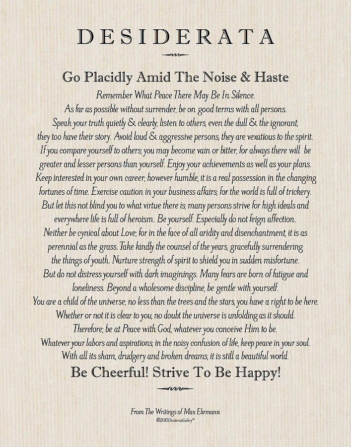 Desiderata Poem by Max Ehemann on Papyrus Linen Background Painting by ...