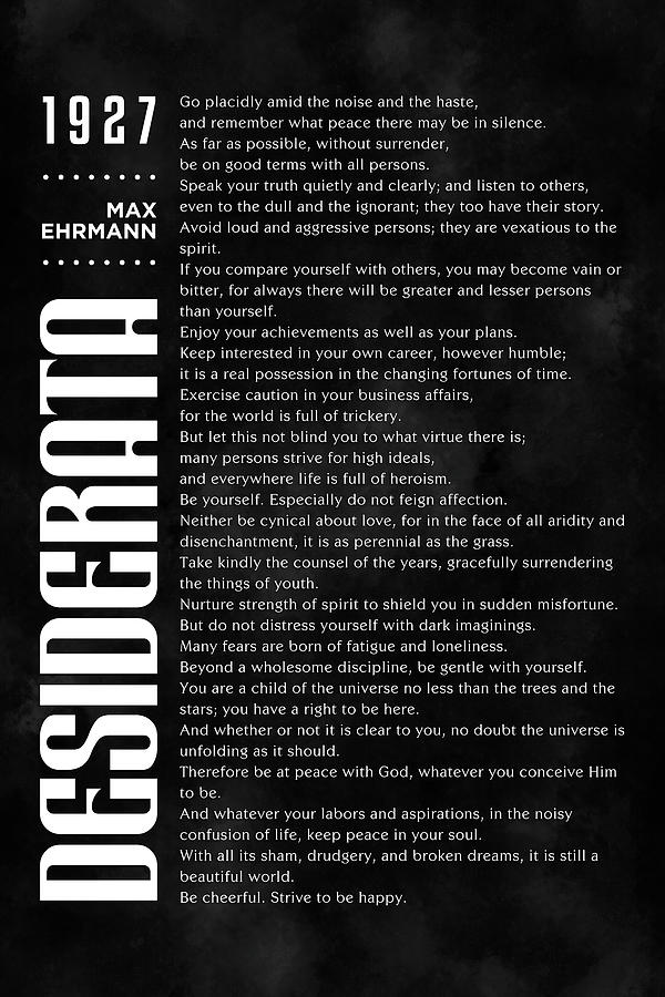 Typography Mixed Media - Desiderata Poster - Max Ehrmann - Typographic Print - Literary Poster 15 by Studio Grafiikka