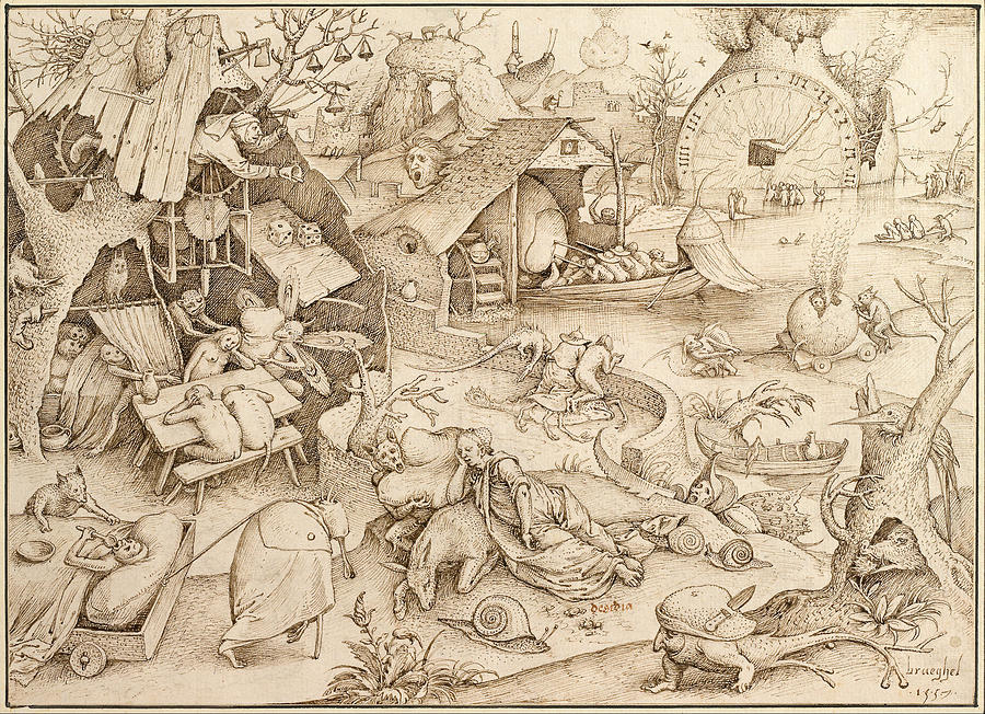 Desidia. Sloth Drawing by Pieter Bruegel the Elder