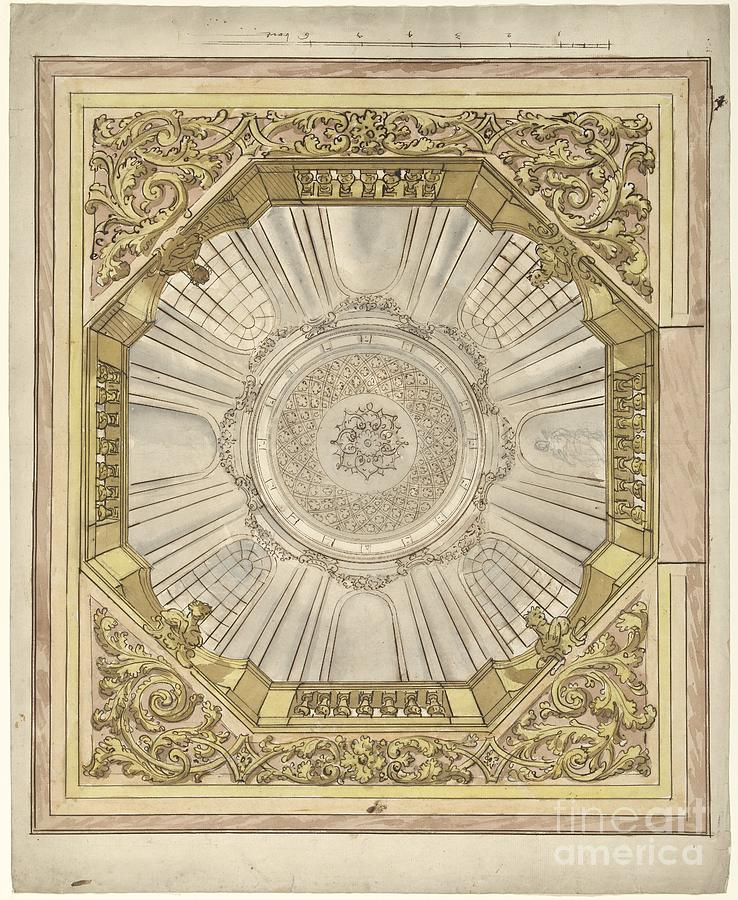 Design for a ceiling painting with an illusionistic dome vault in which ...