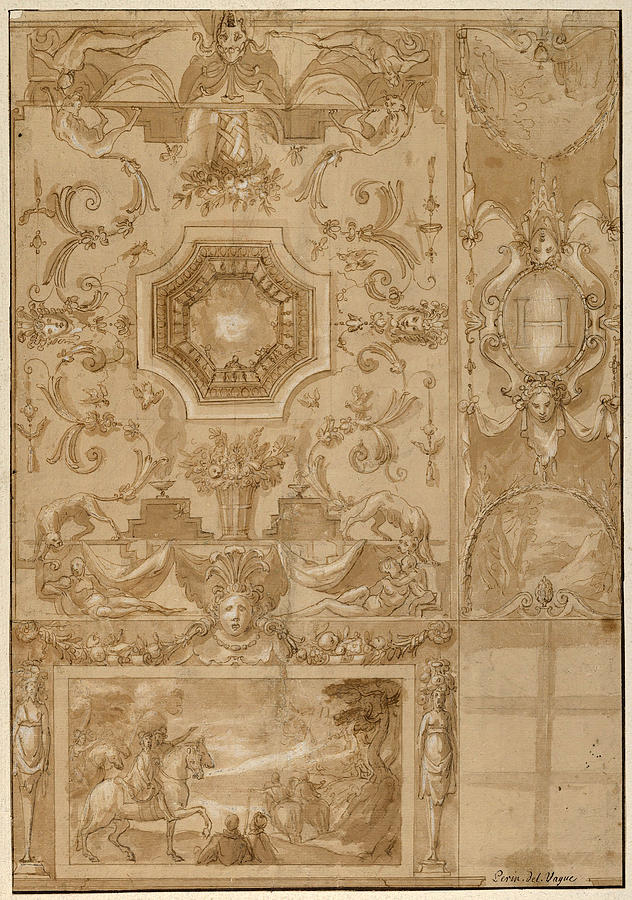 Design for a Decorated Wall and Ceiling of a Gallery Drawing by Toussaint Dubreuil