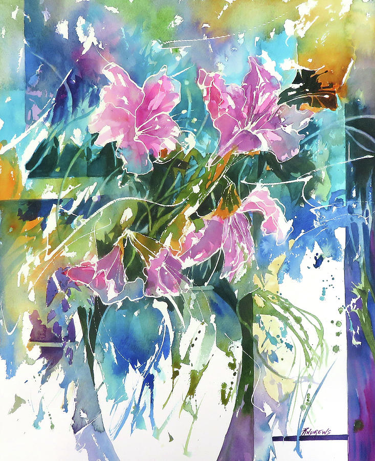 Design In Turquoise and Magenta Painting by Rae Andrews