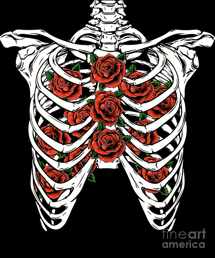 Design of Goth Skeleton Rib Cage with Flowers Inside print Digital Art ...