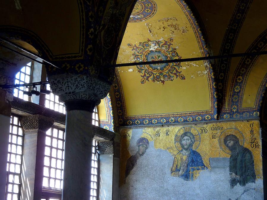 Deësis mosaic (Christ with the Virgin Mary and John the Baptist), Hagia Sophia, Istanbul Photograph by Frans Sellies