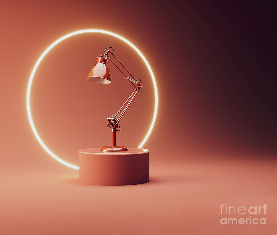 Desk Lamp Geometric Pastel Scene Digital Art