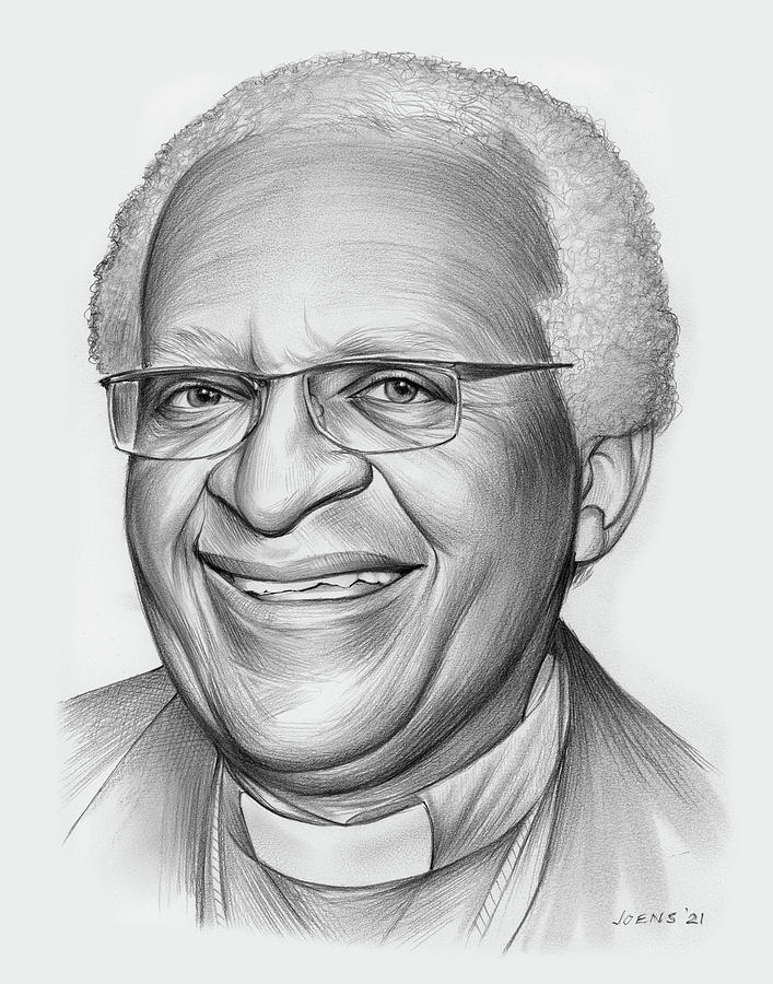 Desmond Tutu Drawing - Desmond Tutu - Pencil by Greg Joens