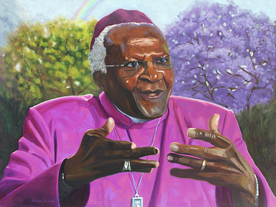 Desmond Tutu Painting by Steve Simon