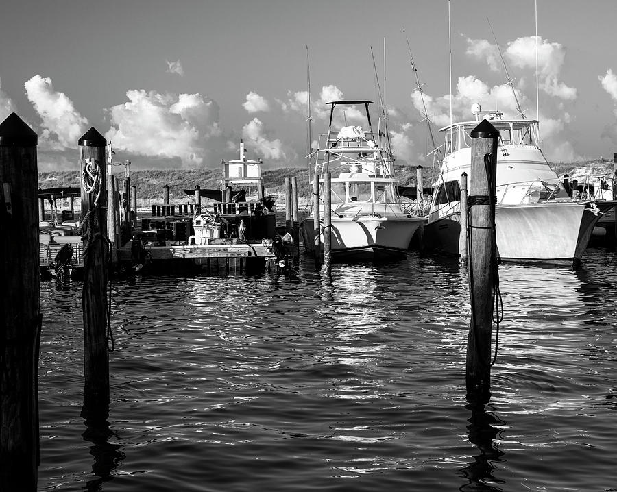 Destin Harbor Reflections Black And White Photograph by Dan Sproul