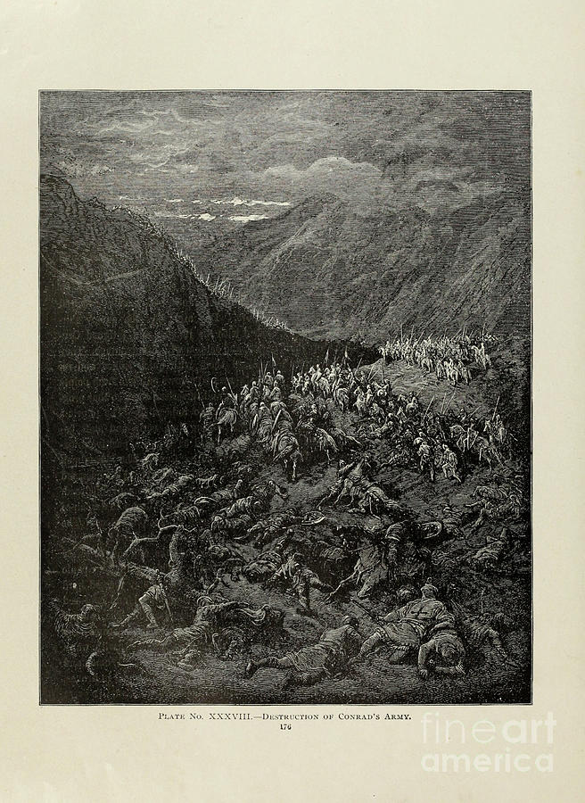 Destruction of Conrads Army by Dore v1 Drawing by Historic illustrations