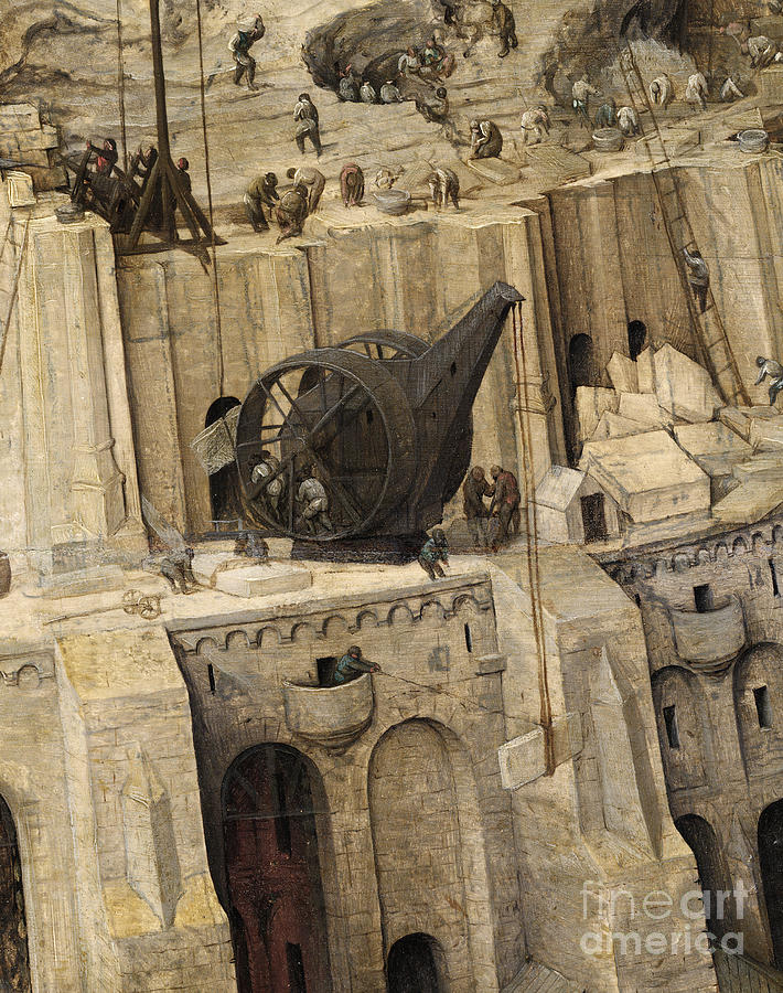 Detail - Building the Tower of Babel, 1563 Painting by Pieter Bruegel the Elder