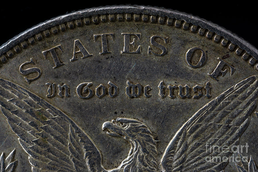 Detail Macro Shot of Liberty Morgan Dollar Reverse In God We Trust Liberty Black Photograph by Pablo Avanzini