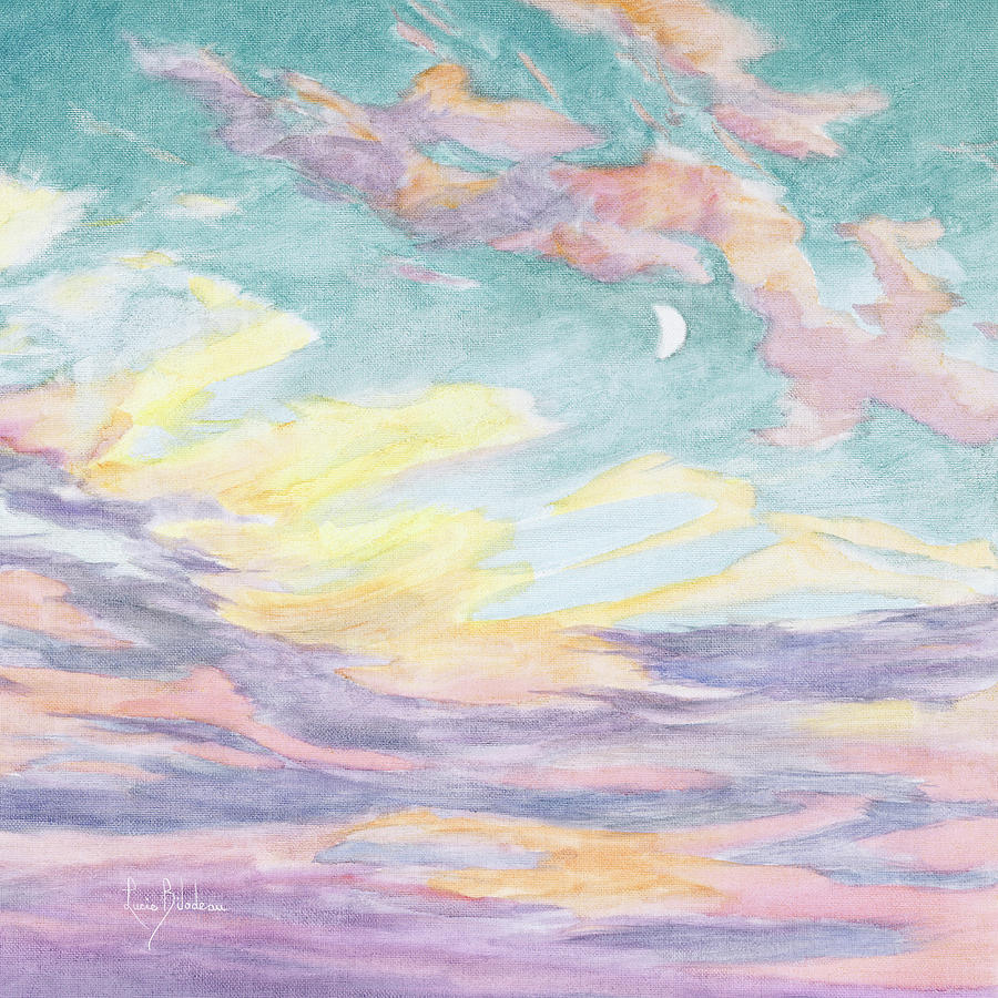 Sunset Painting - Detail - Moon at Sunset by Lucie Bilodeau