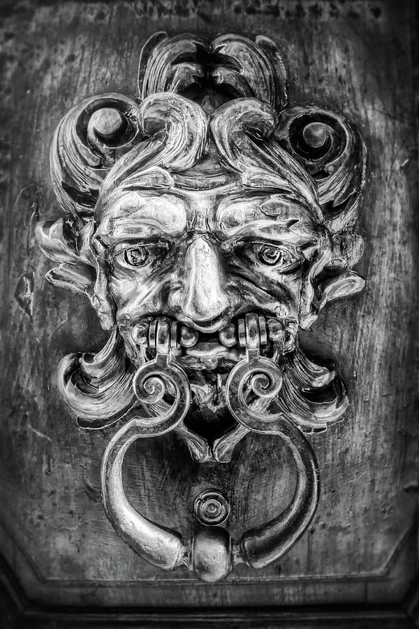 Detail of a Door Knocker Geneva Switzerland Black and White  Photograph by Carol Japp