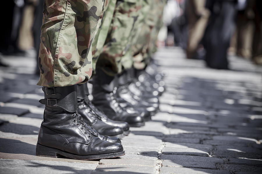 Detail of marching soldiers featuring their boots Photograph by Rafal Olkis