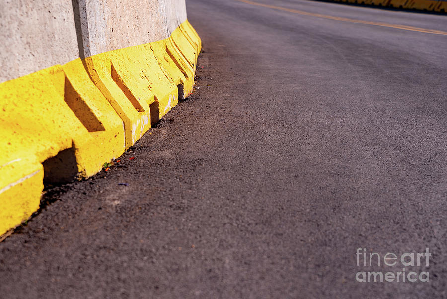 Detail Of Temporary Concrete Barricade Walls On A Newly Paved Ro Photograph