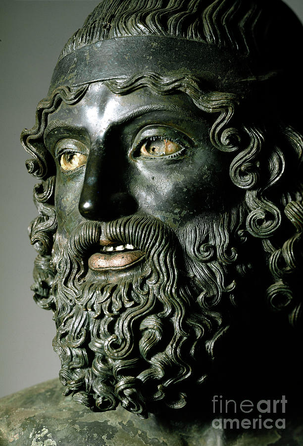 Detail Of The Head Of Statue A Or The Younger Of The Riace bronzes Sculpture by Greek