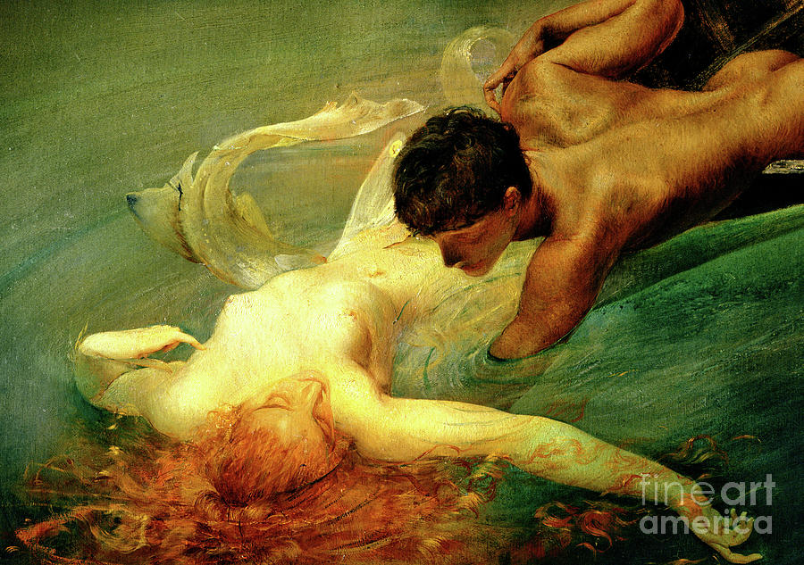 Detail of The Siren, Green Abyss, 1893 Painting by Giulio Aristide Sartorio