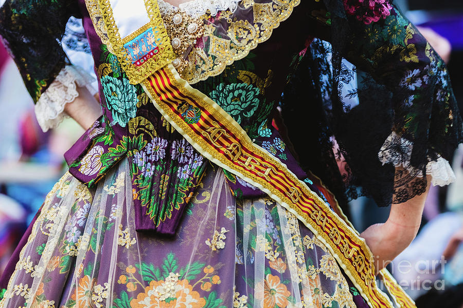 Detail of the traditional Spanish Valencian Fallera dress, color Photograph by Joaquin Corbalan