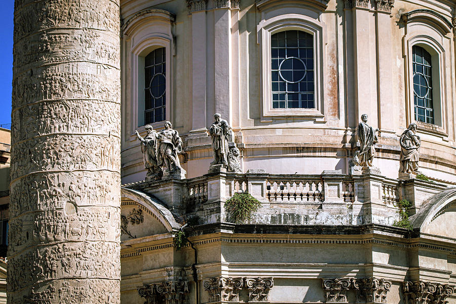 Detail Of Trajan Column And The Church Santissimo Nome Di Mari Photograph