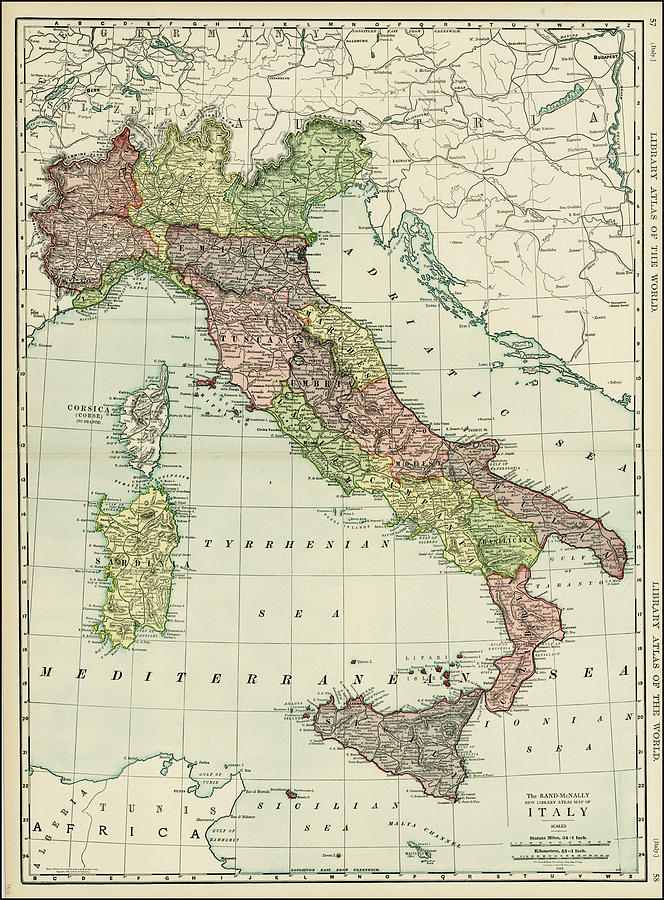 Detailed large format map of Italy, on the eve of World War II, including Sicily, Sardinia, Corsica  Painting by MotionAge Designs