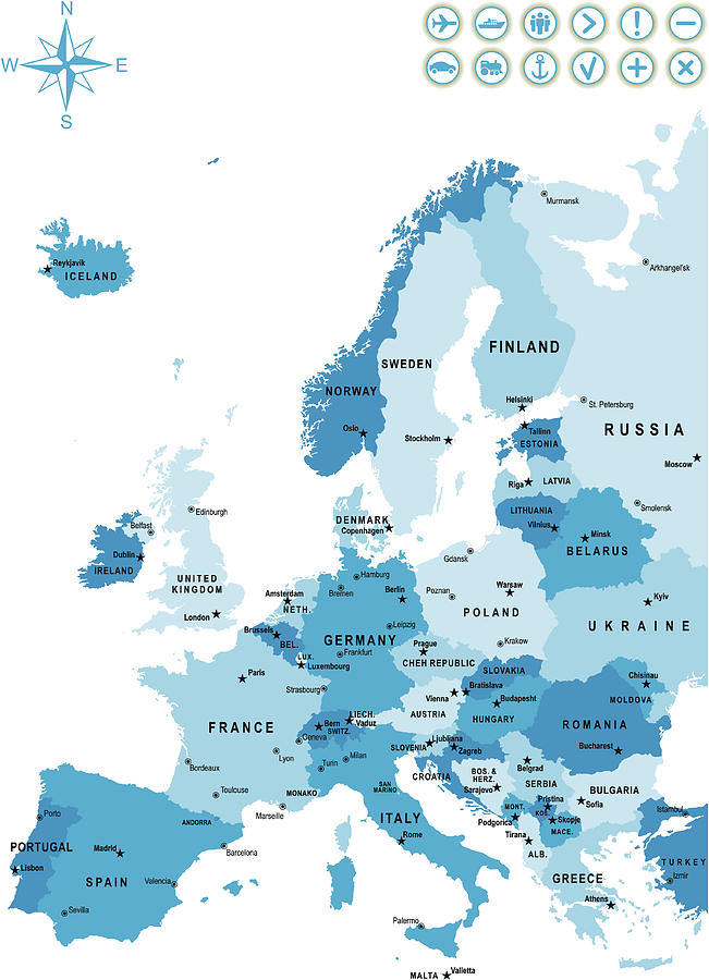 Detailed map of Europe Drawing by Kosmozoo