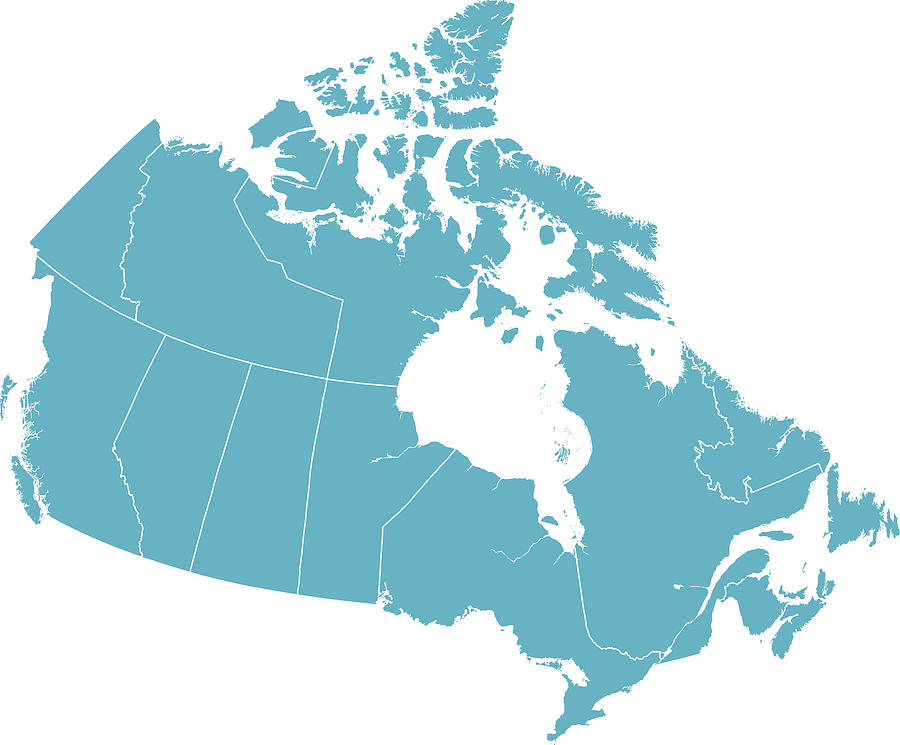 Detailed Vector Map of Canada with Provincial Borders in White. Drawing by Diane Labombarbe