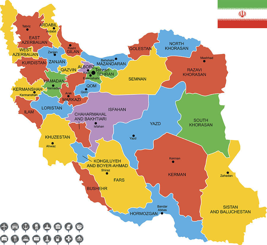 Detailed Vector Map of Iran Drawing by Poligrafistka
