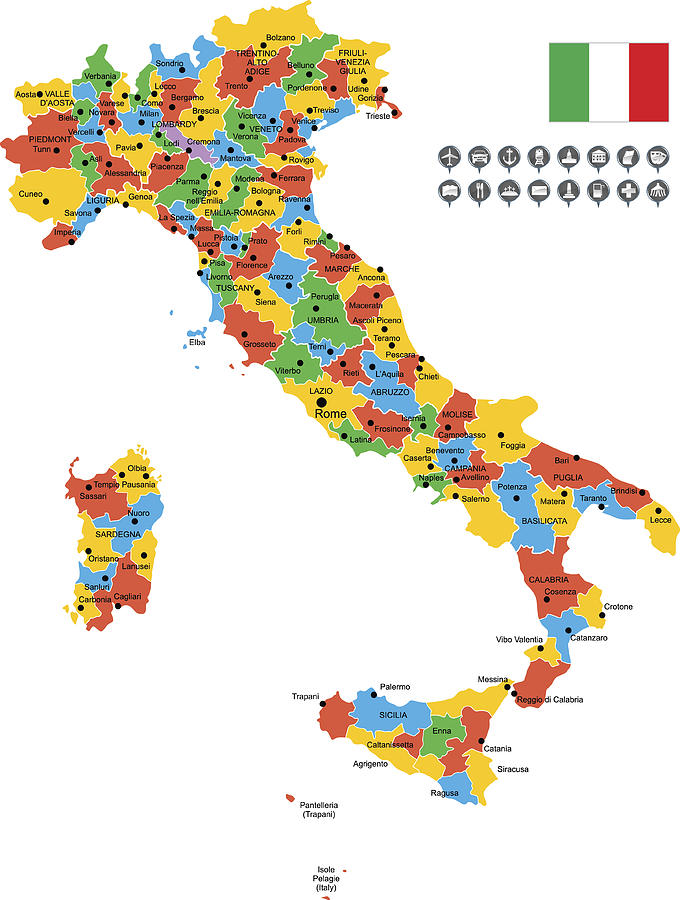 Detailed Vector Map of Italy Drawing by Poligrafistka