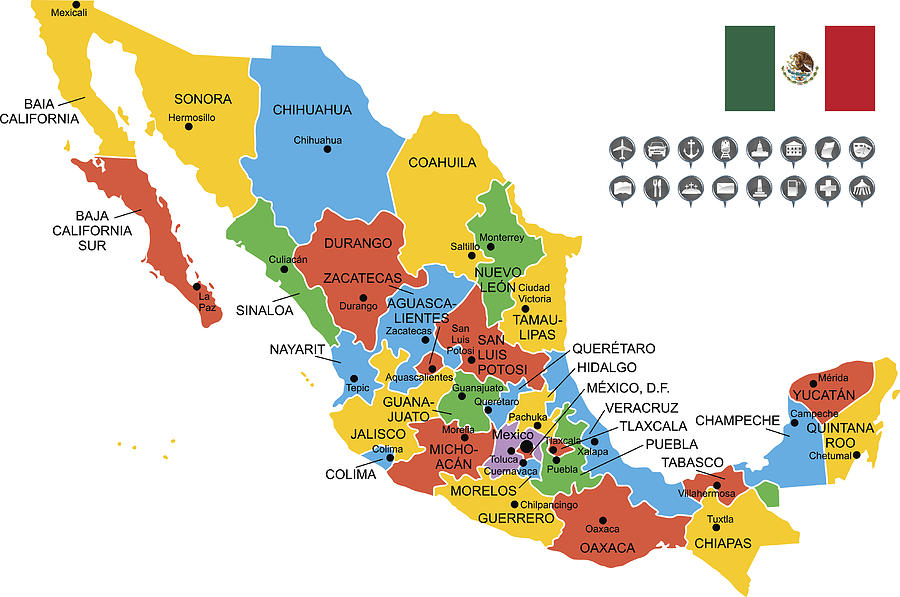 Detailed Vector Map of Mexico Drawing by Poligrafistka