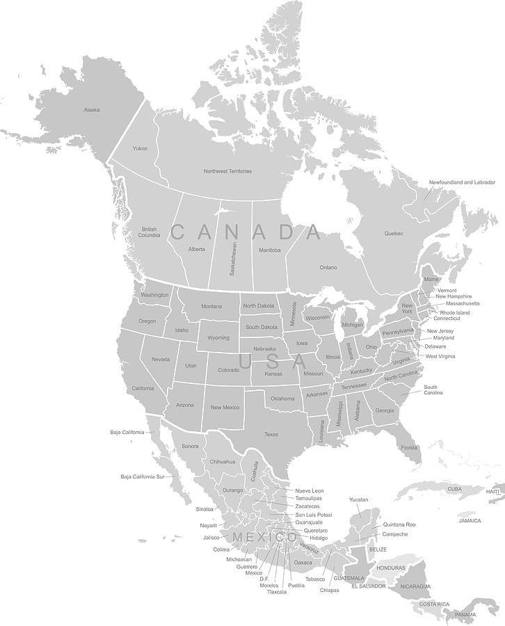 Detailed Vector Map of North America Drawing by Poligrafistka