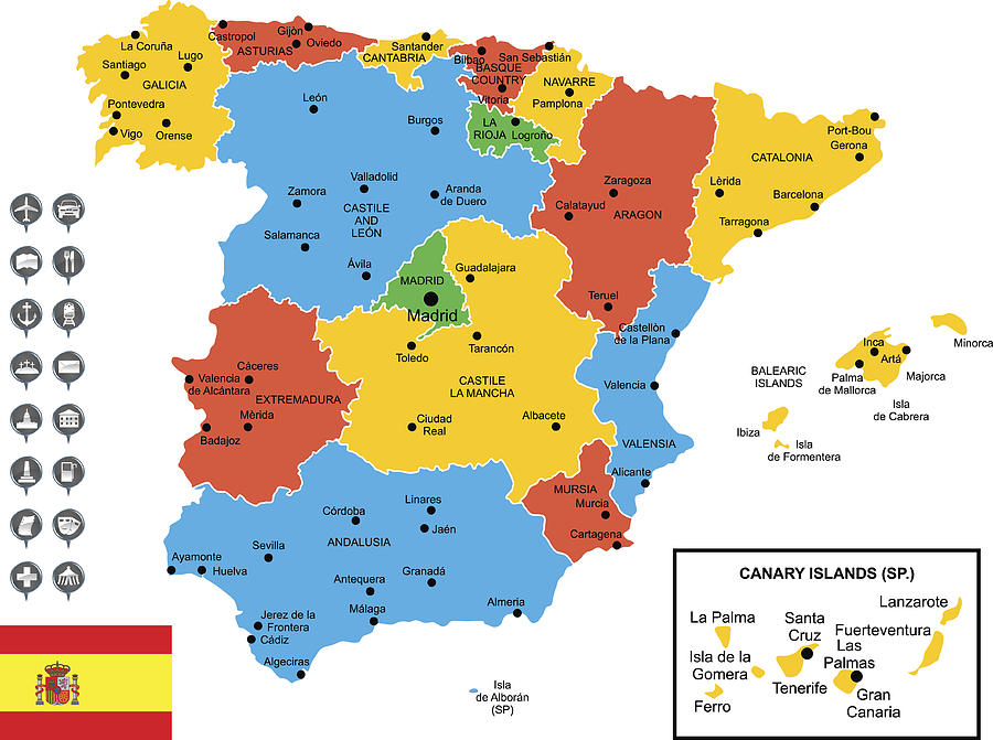 Detailed Vector Map of Spain Drawing by Poligrafistka