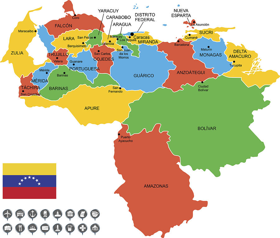 Detailed Vector Map of Venezuela Drawing by Poligrafistka