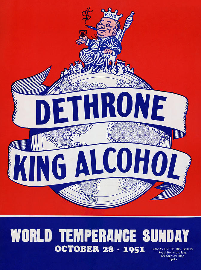 Dethrone King Alcohol - World Temperance Sunday - 1951 Painting by War Is Hell Store