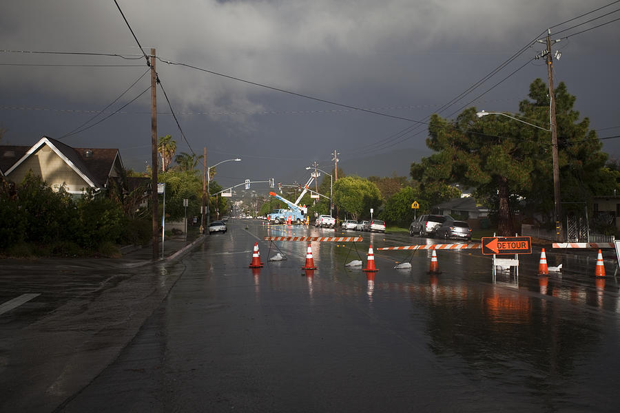 Detour - powerline down during storm Photograph by Annestahl