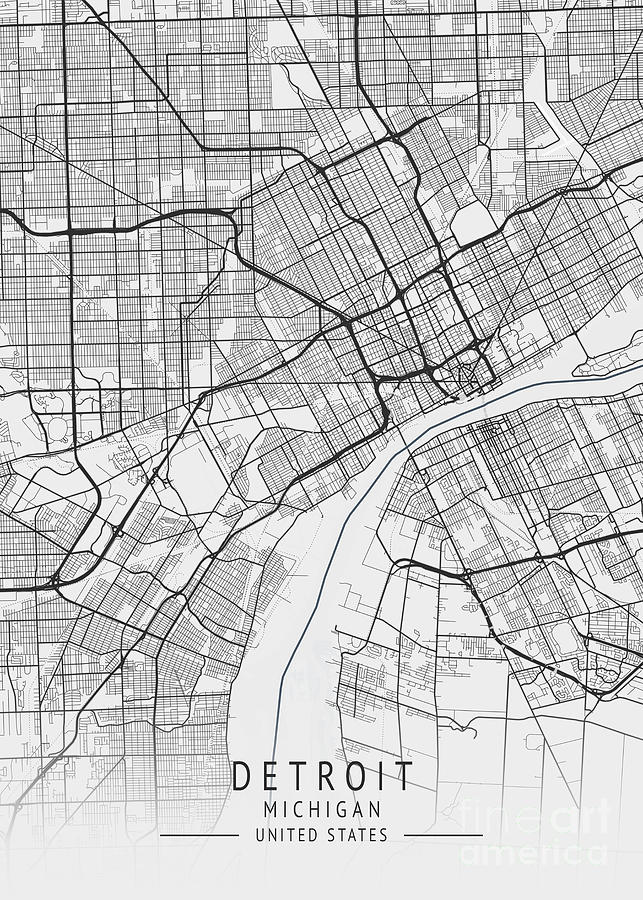 Detroit - Michigan US Gray City Map Digital Art by Tien Stencil | Fine ...