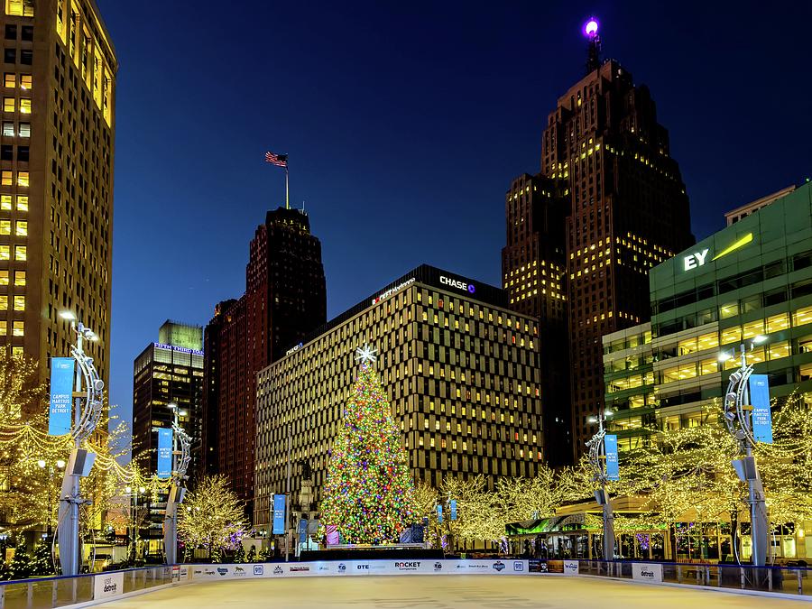Detroit Campus Martius Rink and Christmas Tree  IMG_6330 Photograph by Michael Thomas