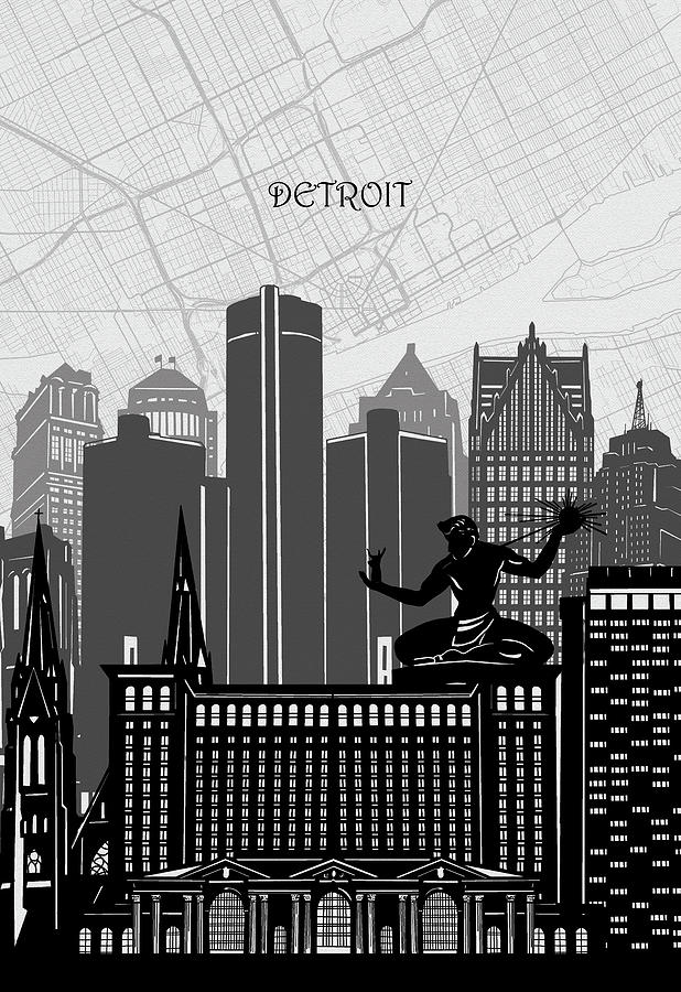 Detroit Cityscape Map Digital Art