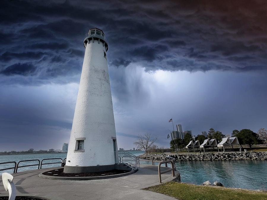 Detroit Lighthouse Storm IMG_3221 Photograph by Michael Thomas