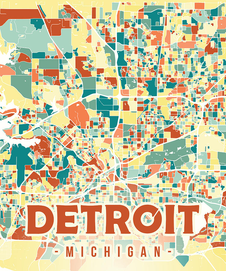 Detroit map in mosaic colors Digital Art by Alexandru Chirila - Pixels