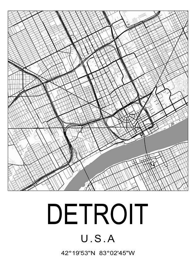 Detroit, Michigan, city map #001 Digital Art by Dandi Studio - Fine Art ...