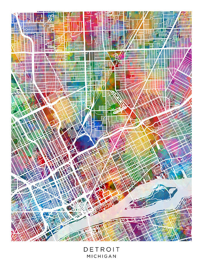 Detroit Michigan City Map #02 Digital Art by Michael Tompsett - Fine