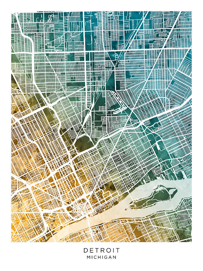 Detroit Michigan City Map #76 Digital Art by Michael Tompsett - Fine