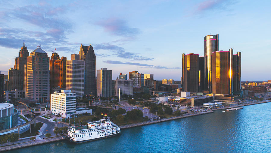 Detroit Michigan Downtown skyline Aerial Sunset Photograph by Pawel.gaul