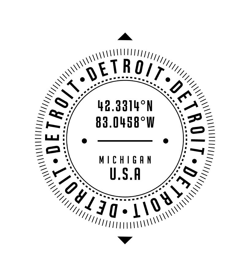 Detroit, Michigan, USA - 1 - City Coordinates Typography Print - Classic, Minimal Digital Art by Studio Grafiikka