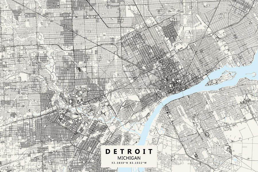 Detroit, Michigan, Vector Map Drawing by Lasagnaforone