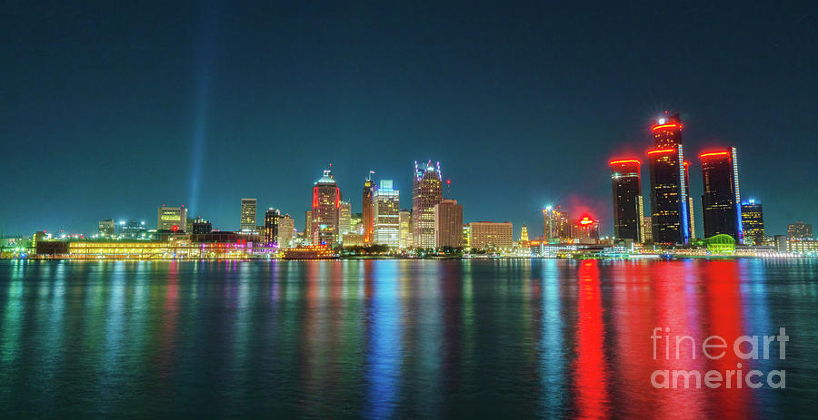 Detroit Night Skyline Photograph by Charline Xia