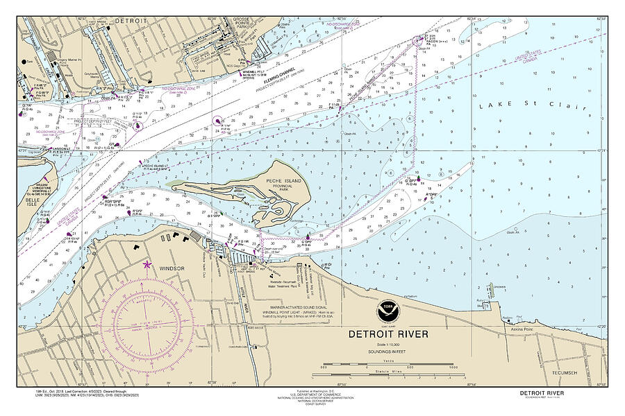 Detroit River at Lake St Clair Nautical Chart Mixed Media by Dale ...