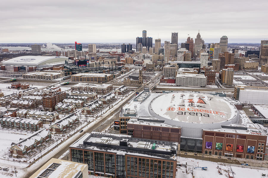 Detroit Skyline in Winter with Stadiums Photograph by John McGraw