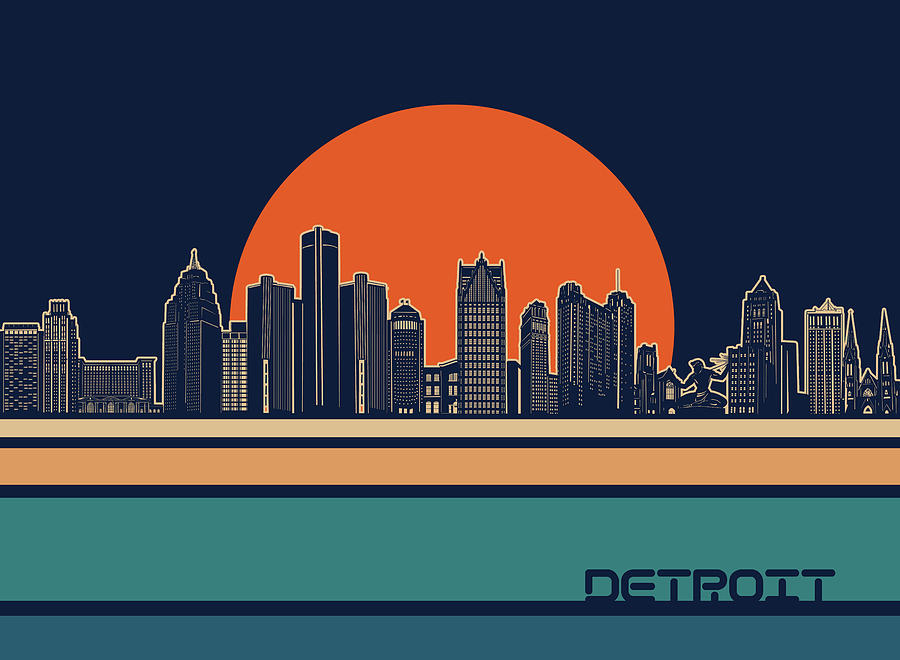 Detroit Skyline Retro 3 Digital Art